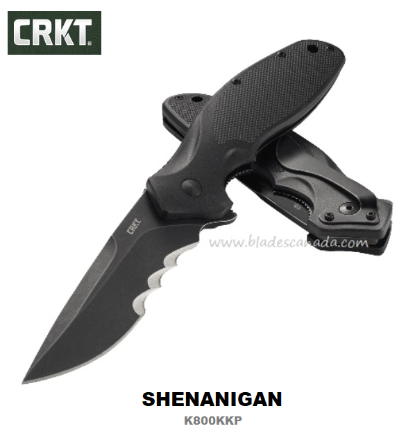 CRKT Shenanigan Flipper Folding Knife, Assisted Opening, Veff Serrations, GFN Black, CRKTK800KKP - Click Image to Close